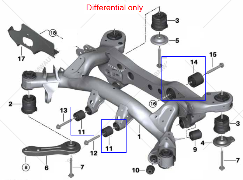 E8X / E9X Rear Subframe and Differential Polyurethane Bushings