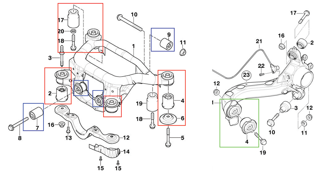 E46 Rear Subframe Diff Mount E46 Rear Subframe, Differential & Trailing Arm Polyurethane Bushings ...