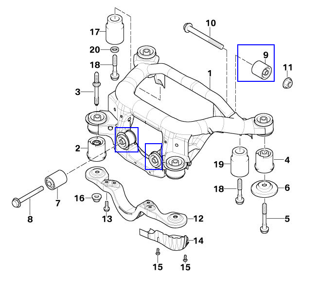E46 Rear Subframe, Differential & Trailing Arm Polyurethane Bushings