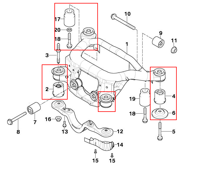 E46 Rear Subframe, Differential & Trailing Arm Polyurethane Bushings