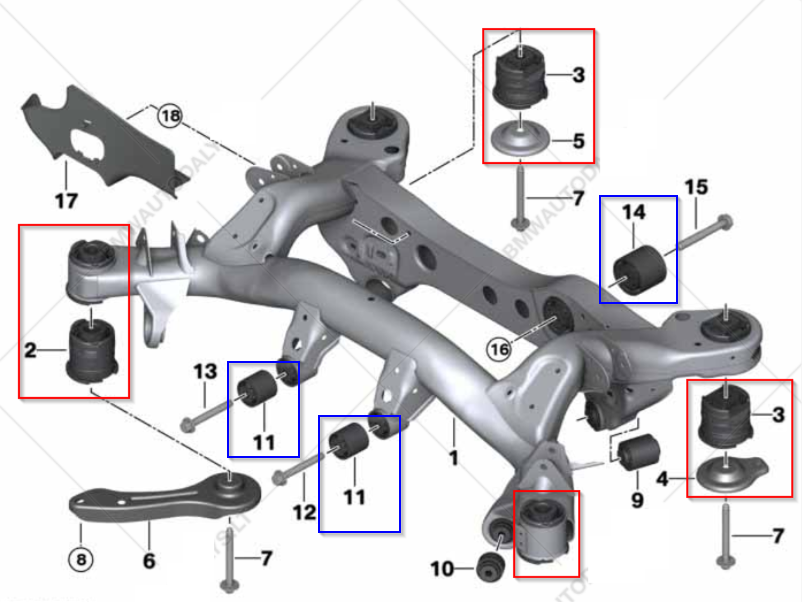 E8X / E9X Rear Subframe and Differential Polyurethane Bushings