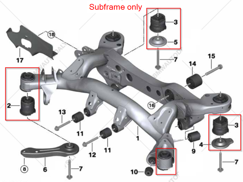 E8X / E9X Rear Subframe and Differential Polyurethane Bushings