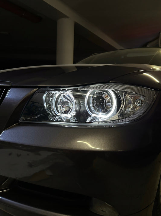 BMW E90 E91 Headlights Black LED Angel Eyes Front Lights 2005-2011 | Sedan Touring