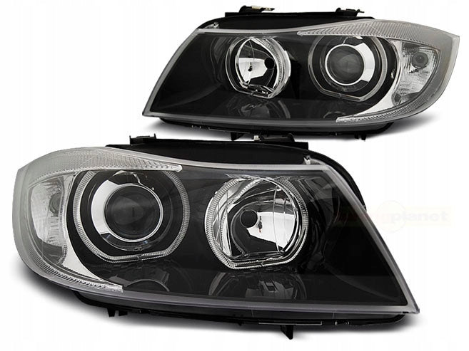 BMW E90 E91 Headlights Black LED Angel Eyes Front Lights 2005-2011 | Sedan Touring