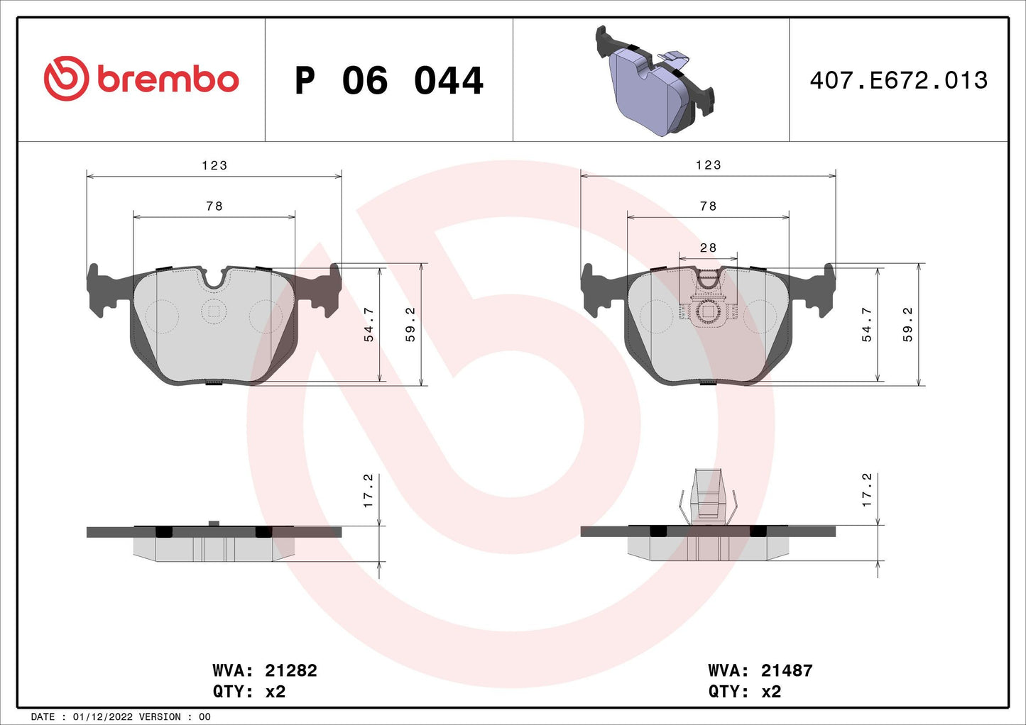 Brembo Rear Brake Pads – BMW E46, E46 M3 & CSL, M5 – P06044